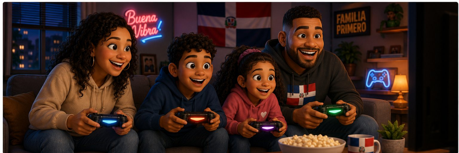 Family playing video games together on the couch